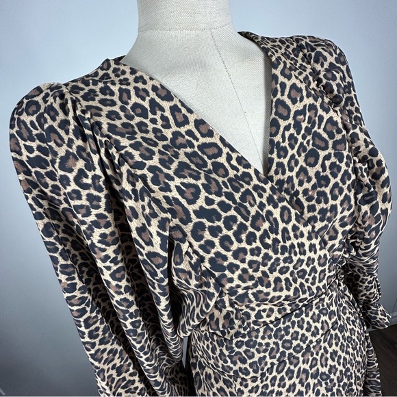 ❤️ NWT Never Fully Dressed Wrap Dress Brown Leopard Print Size Large UK 12 - Picture 3 of 12